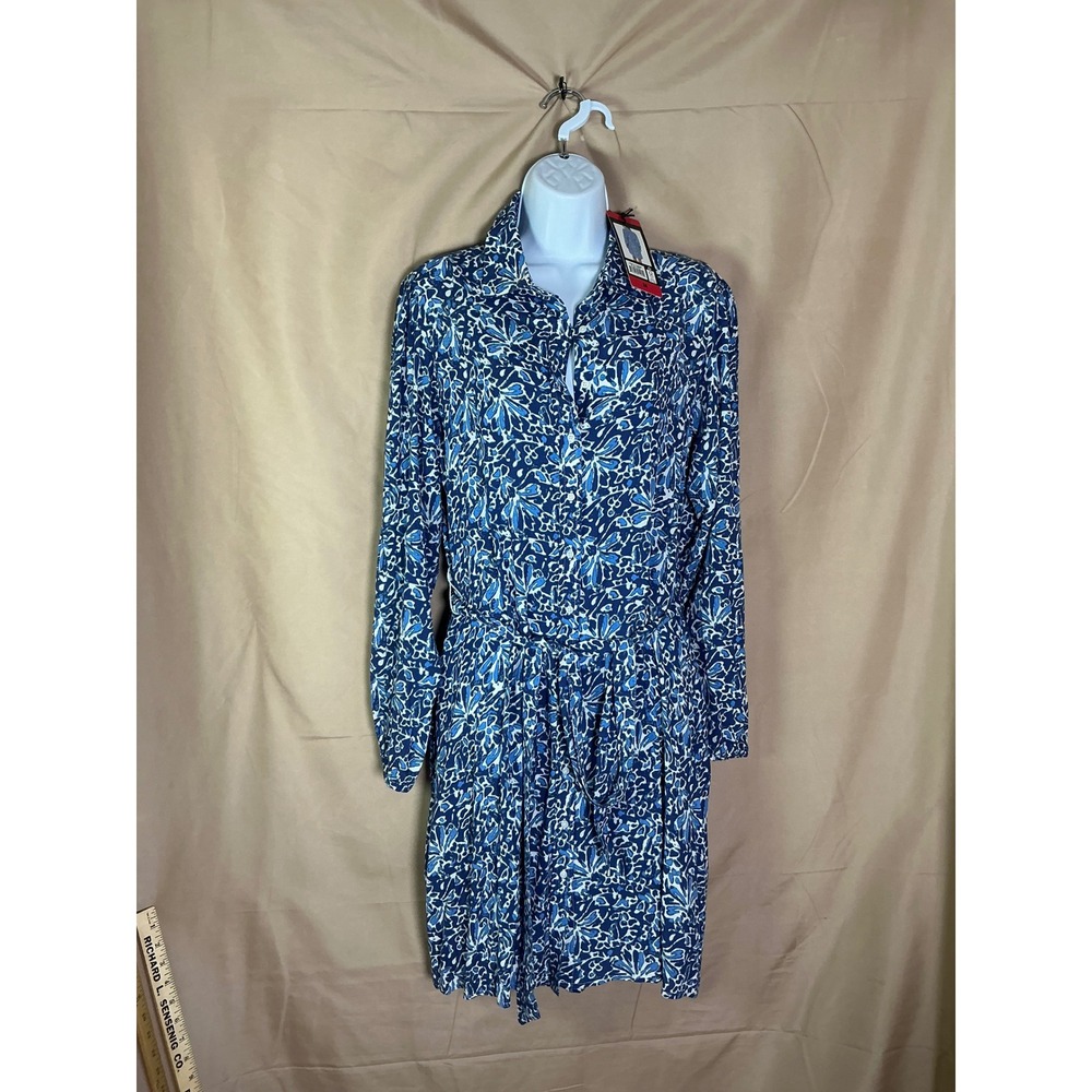 Well Worn Shirt Dress‎ Medium Blue Floral NWT Long Sleeve Belted Knee Length